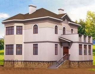 Двухэтажный кирпичный дом с фигурными эркерами на 145 кв. м.