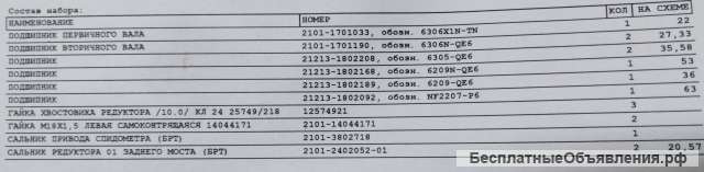 Набор подшипников Раздаточной коробки ВАЗ-2121 ЛАДА 4Х4