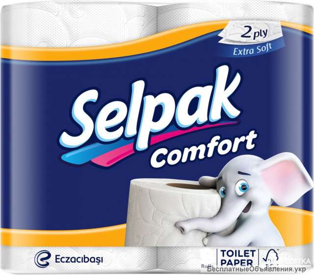 Туалетная бумага целлюлозная "Selpak Comfort" 4 рулона, производство Турции