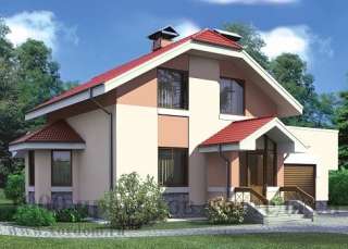 Двухэтажный кирпичный дом в классичсеком стиле с вальмовой крышей