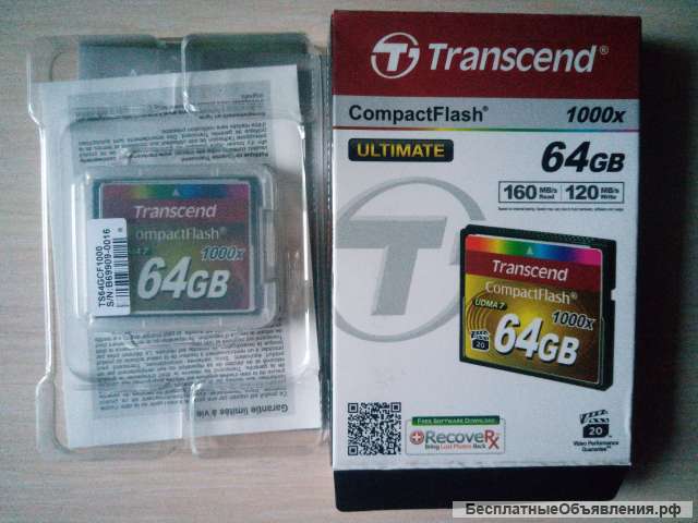 Transcend Compact Flash 1000X 64GB карта памяти (TS64GCF1000)