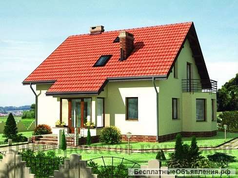 Проект кирпичного двухэтажного дома с эркером и балконом над ним