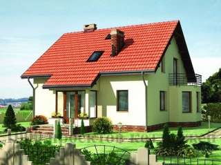 Проект кирпичного двухэтажного дома с эркером и балконом над ним