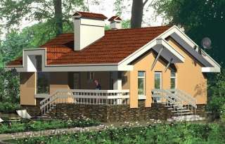 Дом из кирпича в стиле шале с высоким цокольным этажом