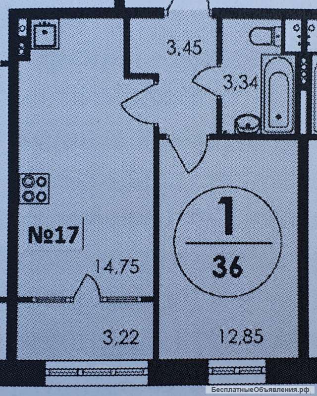 1-к квартира, 36 м², 2/3 эт