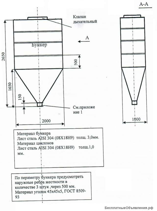 Бункер накопительный нерж на подставке