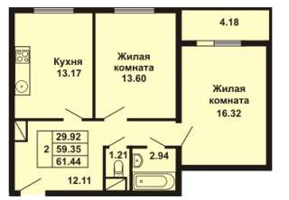 2к.кв., 2/9эт., 61,44 м2 в г. Санкт-Петербург (Сестрорецк)