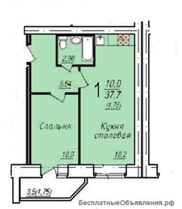 Евро 2, ЖК Бригантина, 39.45 кв.м., сдача декабрь 2019.
