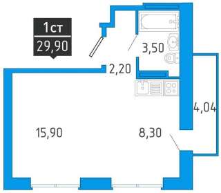 Студия, 30 м²