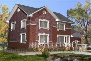 Проект двухэтажного дома из кирпича на 170 кв. м с фигурными откосами.