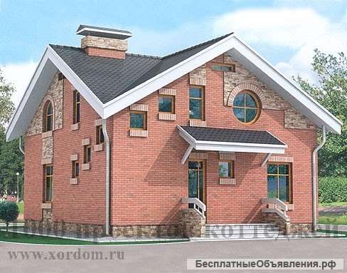 Двухэтажный кирпичный дом с ломаной крышей