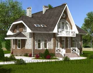 Двухэтажный кирпичный дом с полукруглым эркером