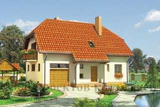 Двухэтажный дом из кирпича на 177 кв. м с вальмовой крышей.