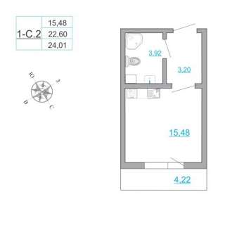 1-комнатная квартира 32 м² url number 2165242
