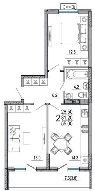 2 к.кв. на Западном обходе