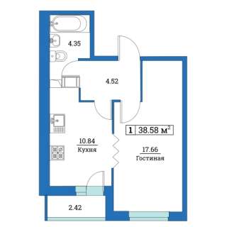 1-комнатная квартира 39 м² url number 2168265
