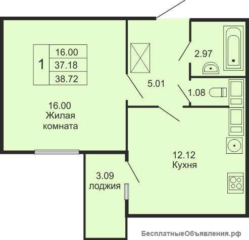 1-комнатная квартира 39 м² url number 2168763