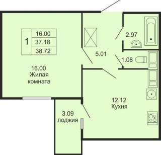 1-комнатная квартира 39 м² url number 2168763