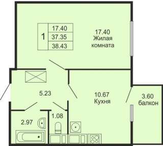 1-комнатная квартира 38 м² url number 2170155