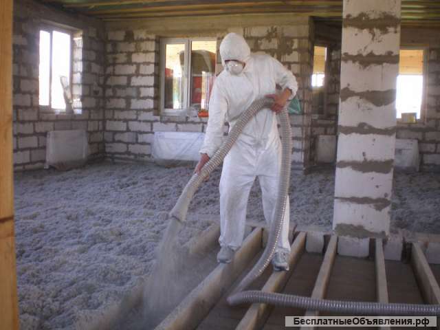 Утепление стен крыш эковатой