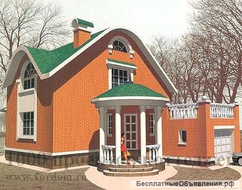 Двухэтажный кирпичный дом с беседкой-ротондой