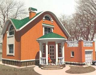 Двухэтажный кирпичный дом с беседкой-ротондой