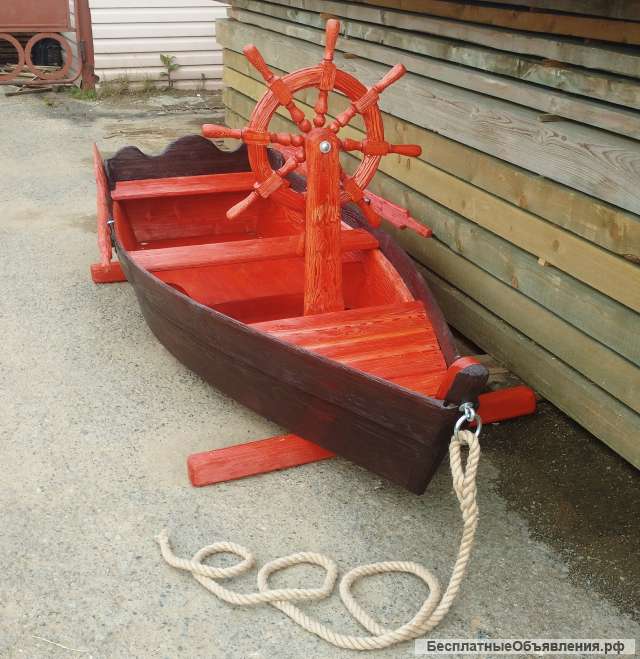 Лодка декоративная со штурвалом