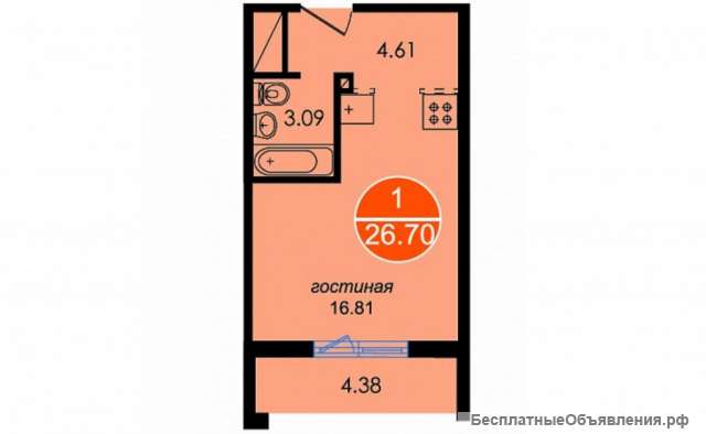 Студия 27кв.м на ул.Еляна