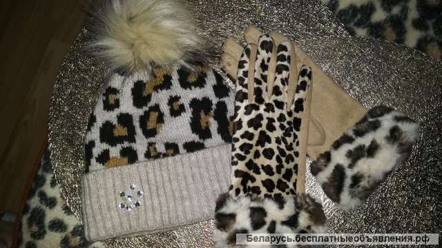 Комплект'' леопард'' зимний шапка+ перчатки