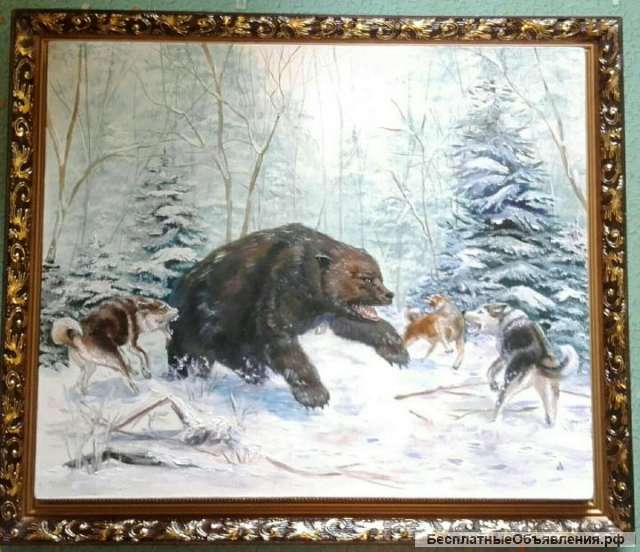 Картину пейзаж с охотой на медведя