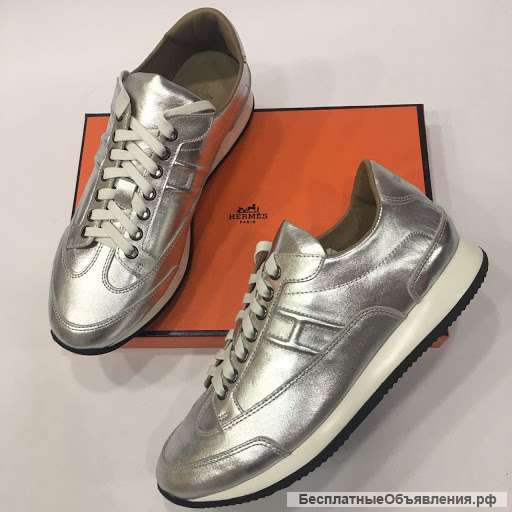 Кожаные кроссовки Hermes Sneakers серебро