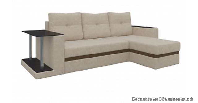 Угловой бежевый диван из микровельвета