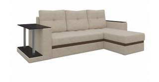 Угловой бежевый диван из микровельвета