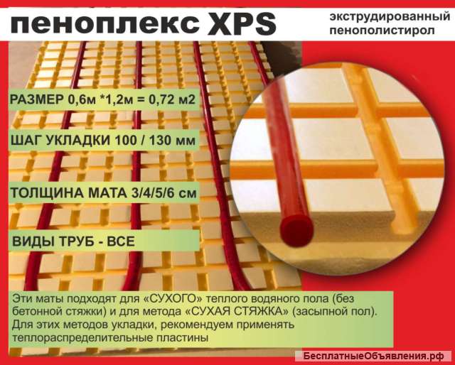 Мат для теплого водяного пола с замком для трубы