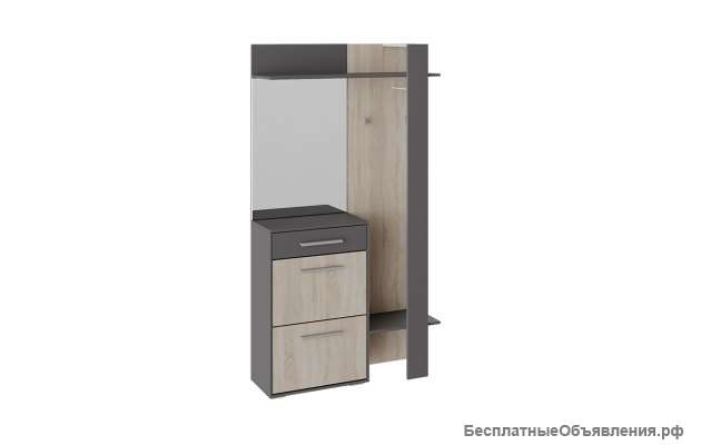 Вешалка комбинированная с крючками и зеркалом «Нуар» (Фон серый/Дуб сонома)