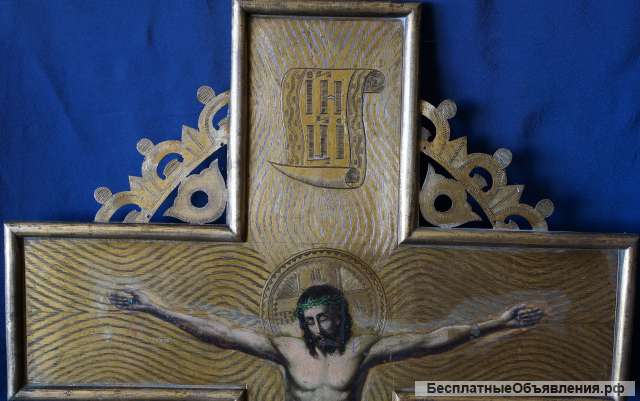 Старинный запрестольный крест с Распятием Спасителя. Российская Империя, XIX век.