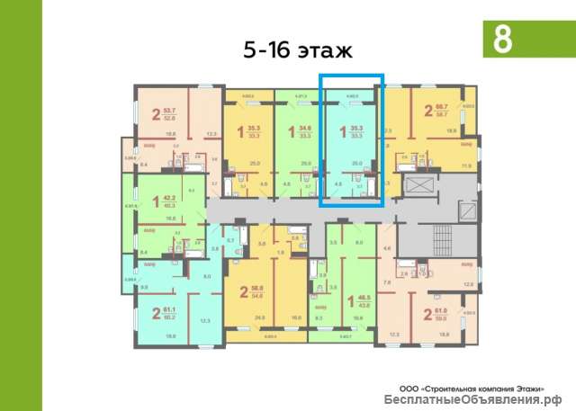 1-к квартира, 35 м2, 5/17 эт