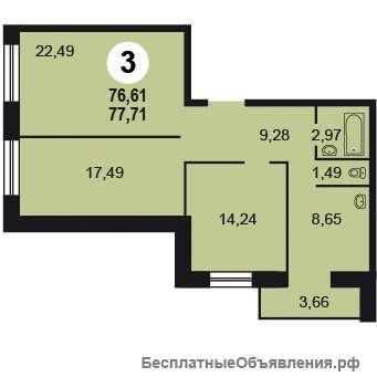 3х комнатную квартиру на 11 этаже 77м2