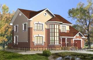 Двухэтажный кирпичный дом с гаражом и эркером