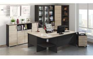 Набор офисной мебели для кабинета руководителя 4 «Успех-2» (Венге Цаво, Дуб Сонома)