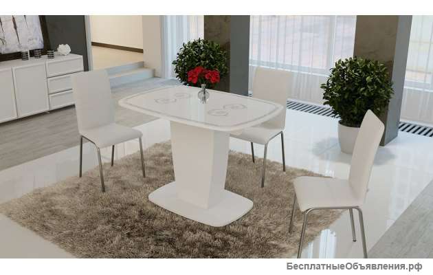 Стол раздвижной «Аризона» Тип 2 (Белый глянец с рисунком (Серебро)