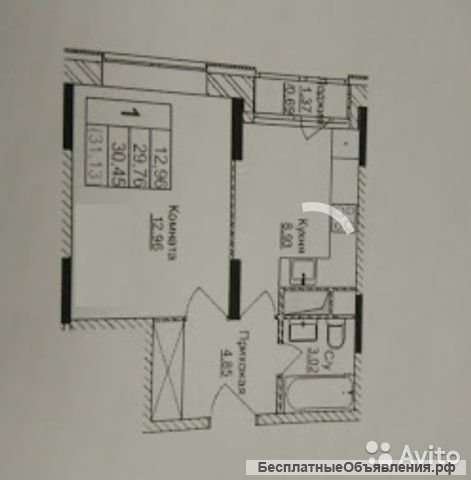 1-к квартира, 31.3 м², 3/12 эт.