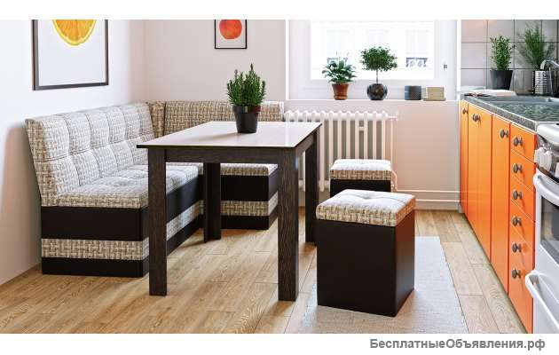 Скамья угловая «Оскар» (Кожзам темный/ткань светлая)