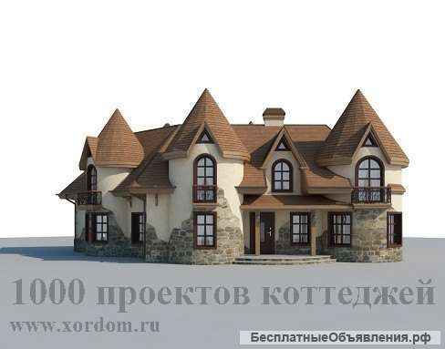 Двухэтажный кирпичный дом с круглыми эрекерами и башнями