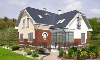 Двухэтажный кирпичный дом на 200 кв. м с 3 эркерами.