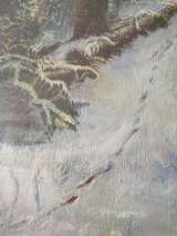 Картина маслом, написанная на холсте. Дорога в зимнем лесу