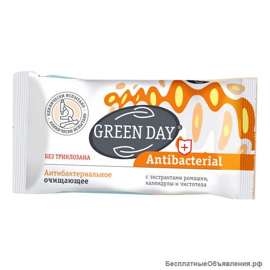 Мыло антибакт. очищающее GREEN DAY Antibacterial с экстр. ромашки, календулы и чистотела (90г)