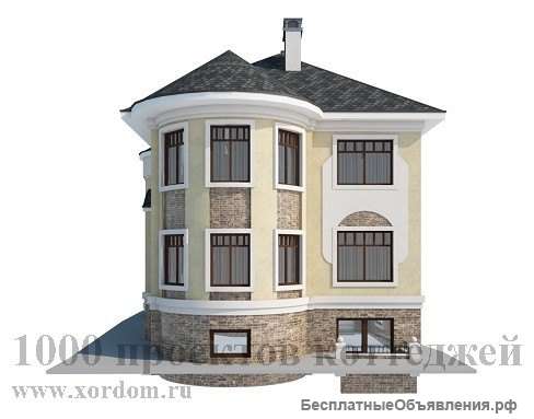 Трёхэтажный кирпичный дом с полукруглыми эркерами
