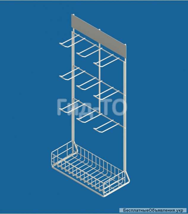 Торговый дисплей настольный с крючками и корзиной