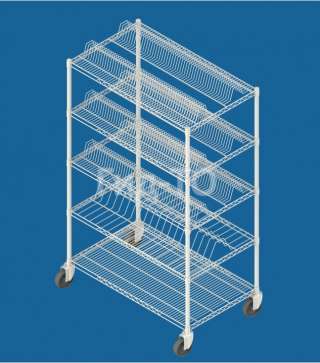 Металлический сетчатый стеллаж на колёсах 5 полок